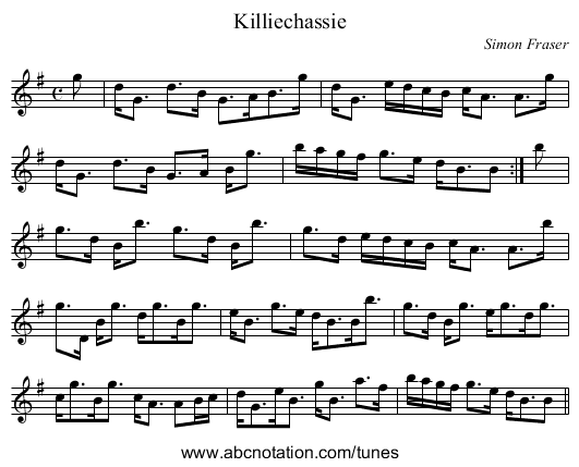 Killiechassie - staff notation