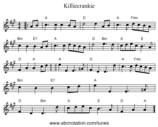Killiecrankie - staff notation