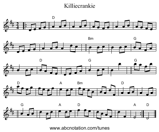 Killiecrankie - staff notation