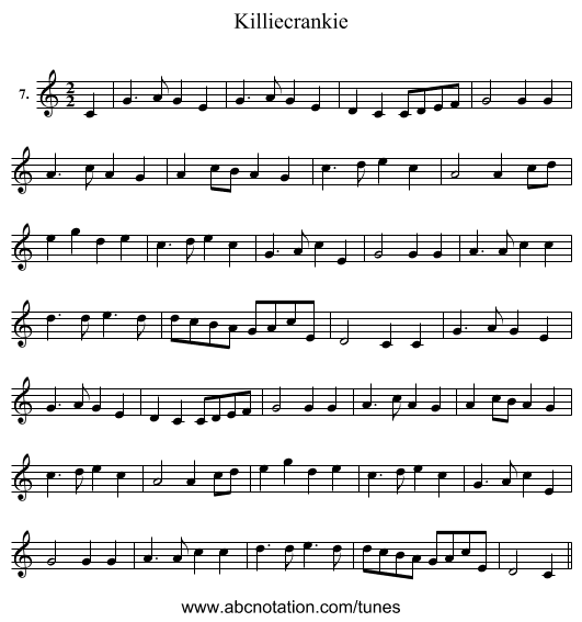 Killiecrankie - staff notation
