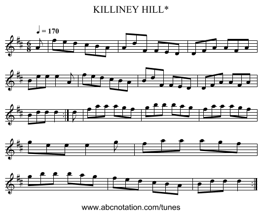 KILLINEY HILL* - staff notation