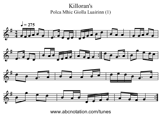 Killoran's - staff notation