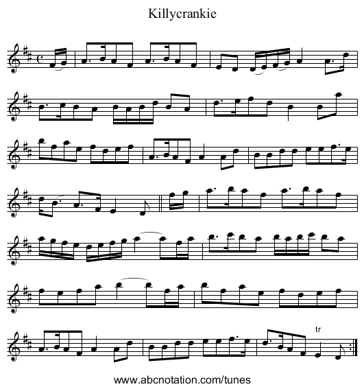 Killycrankie - staff notation