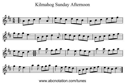 Kilmahog Sunday Afternoon - staff notation