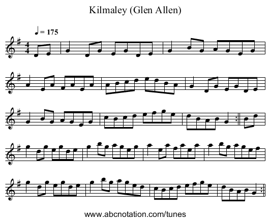 Kilmaley (Glen Allen) - staff notation