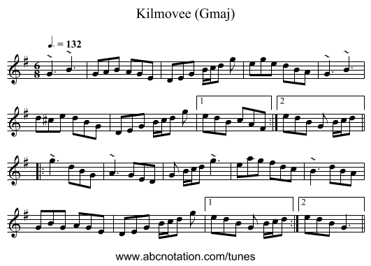 Kilmovee (Gmaj) - staff notation