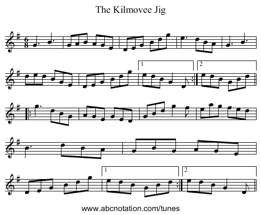 Kilmovee Jig, The - staff notation