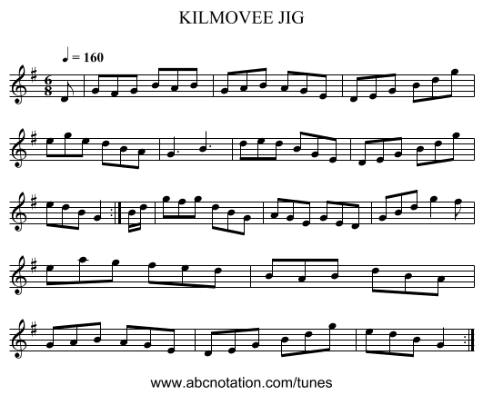 KILMOVEE JIG - staff notation