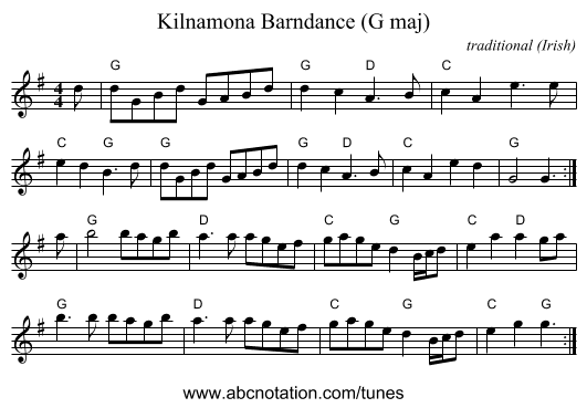Kilnamona Barndance (G maj) - staff notation