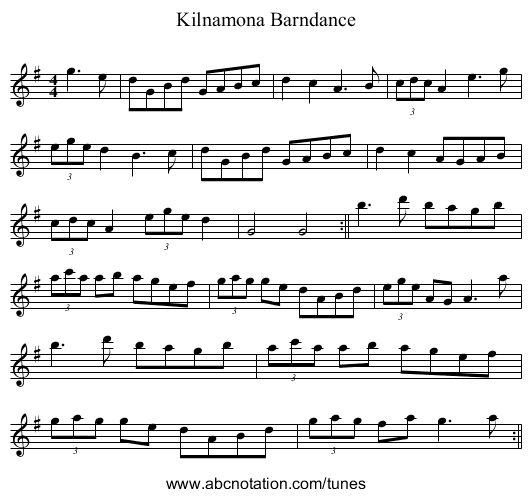Kilnamona Barndance - staff notation