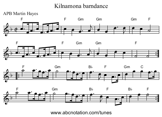 Kilnamona barndance - staff notation