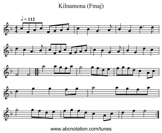 Kilnamona (Fmaj) - staff notation