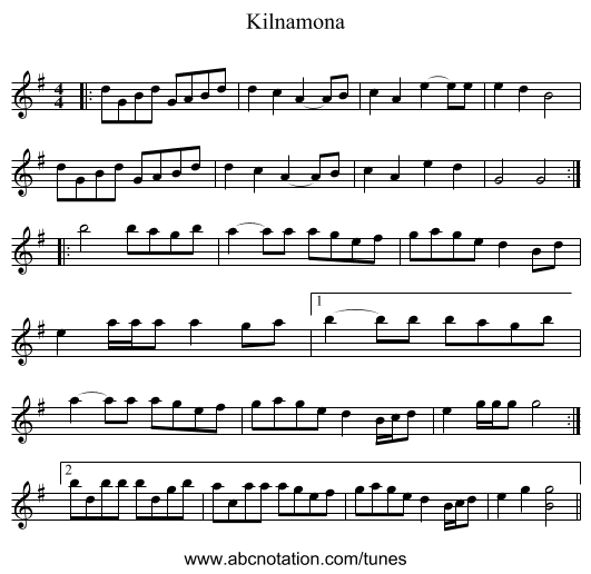 Kilnamona - staff notation