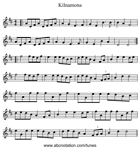 Kilnamona - staff notation