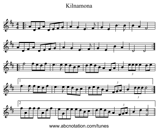 Kilnamona - staff notation