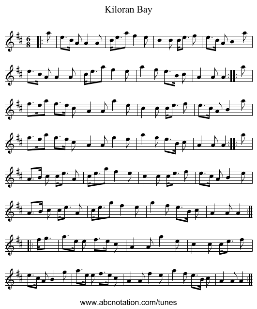 Kiloran Bay - staff notation