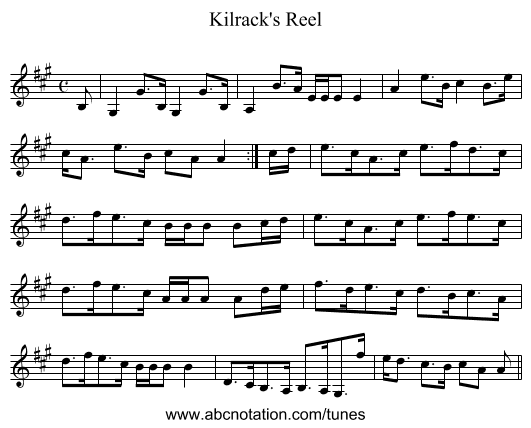 Kilrack's Reel - staff notation