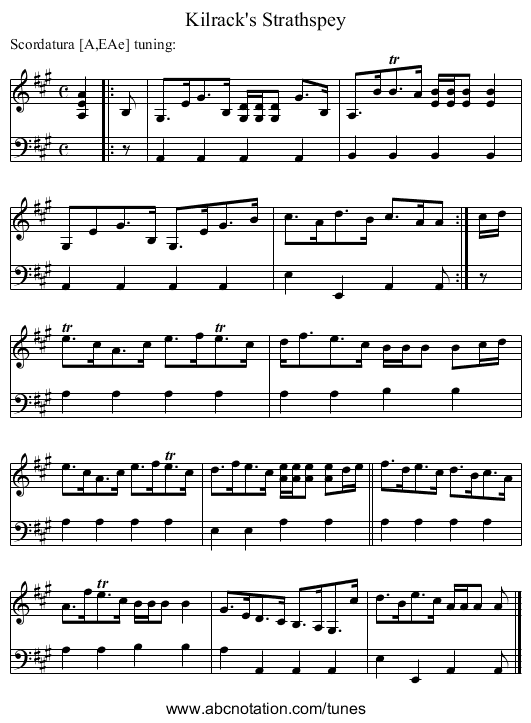 Kilrack's Strathspey - staff notation