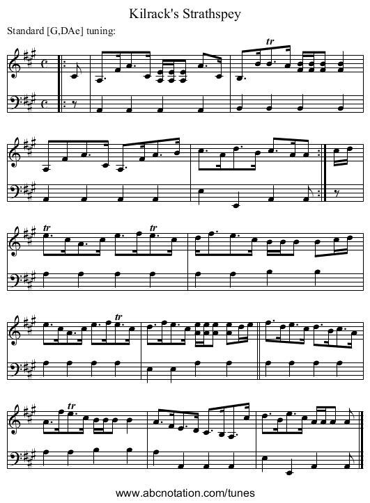 Kilrack's Strathspey - staff notation