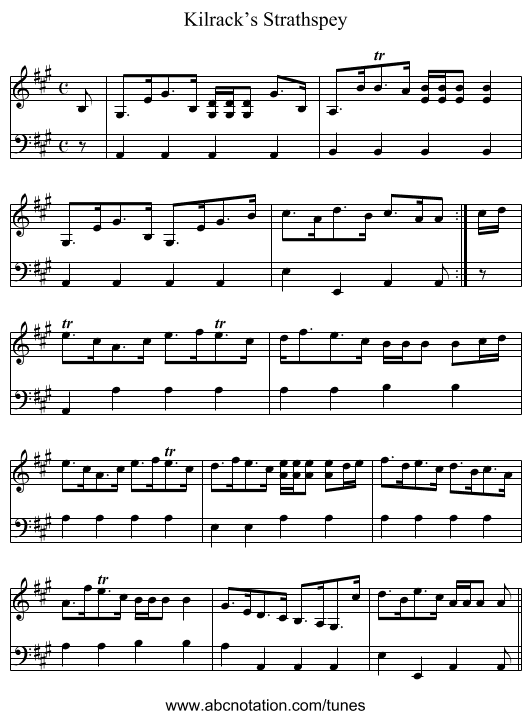 Kilrack’s Strathspey - staff notation