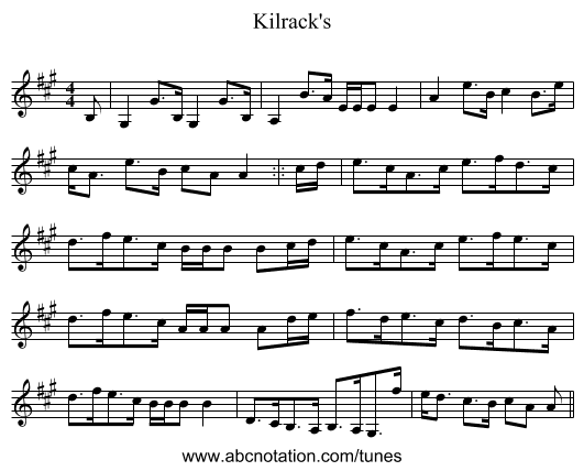 Kilrack's - staff notation