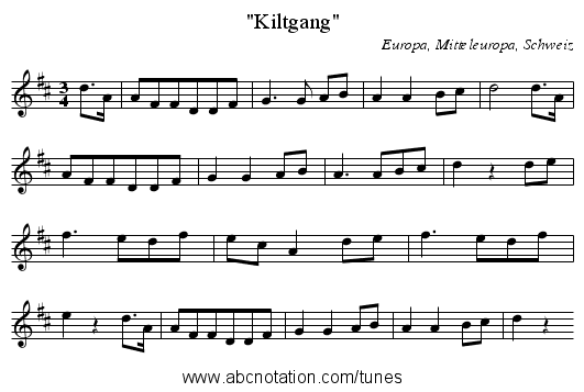 Kiltgang - staff notation