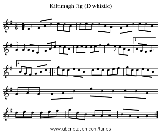 Kiltimagh Jig (D whistle) - staff notation