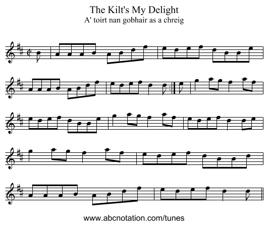 Kilt's My Delight, The - staff notation