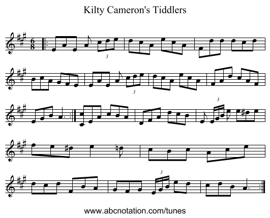 Kilty Cameron's Tiddlers - staff notation