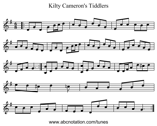 Kilty Cameron's Tiddlers - staff notation