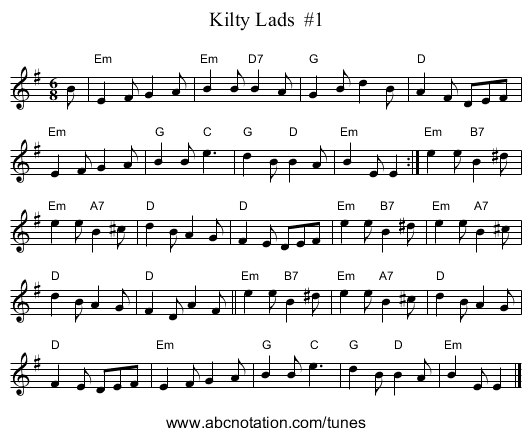 Kilty Lads  #1 - staff notation