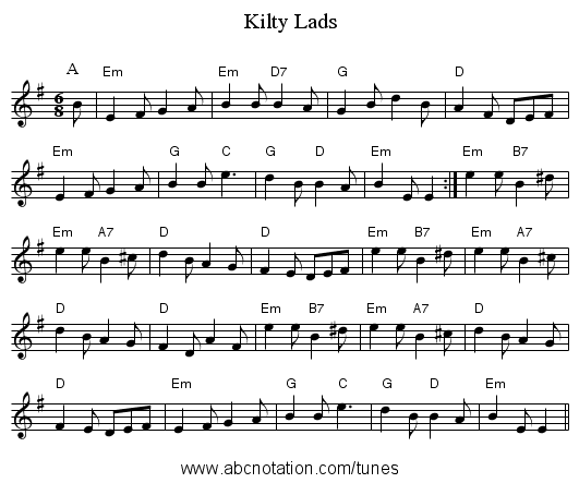 Kilty Lads - staff notation