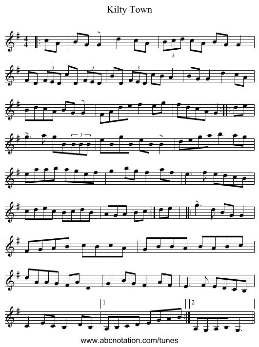 Kilty Town - staff notation