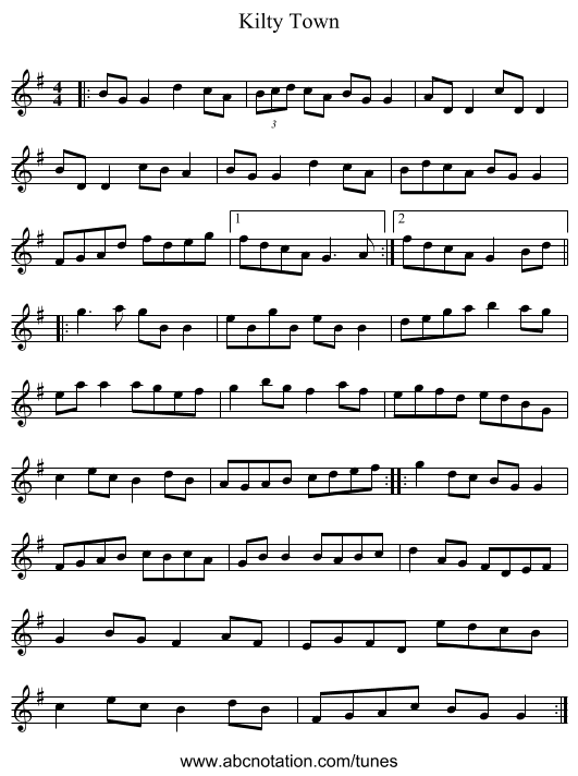 Kilty Town - staff notation