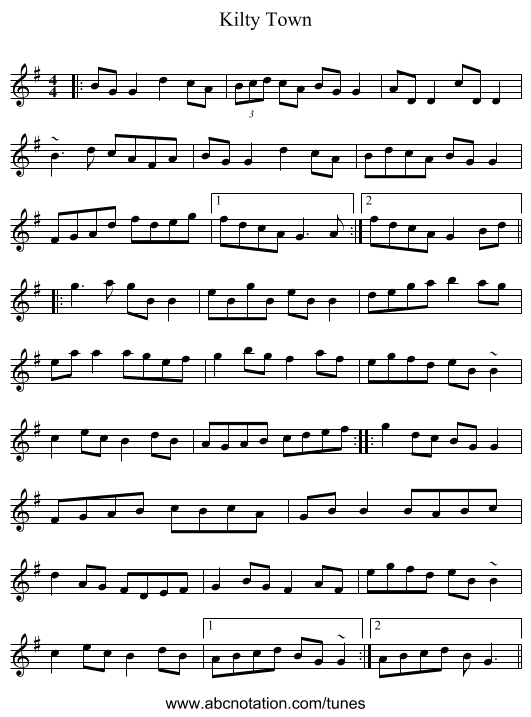 Kilty Town - staff notation