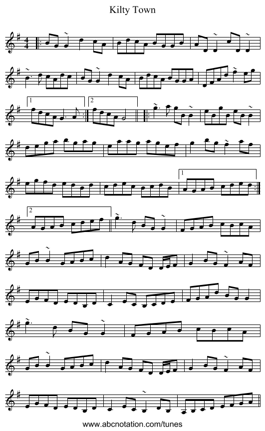 Kilty Town - staff notation