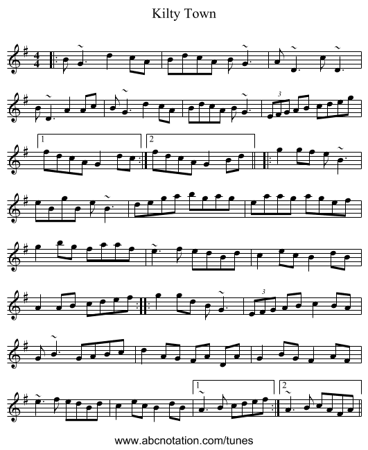 Kilty Town - staff notation