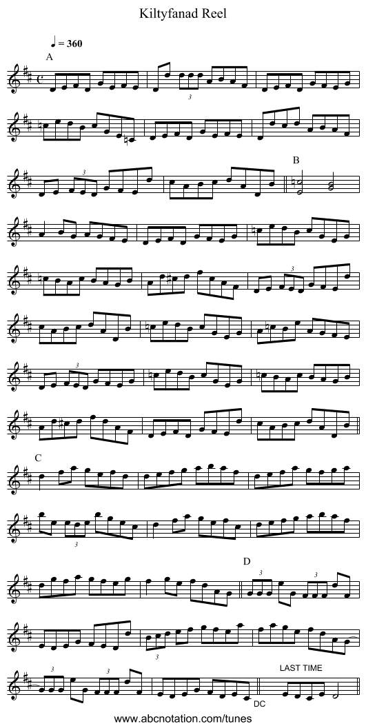 Kiltyfanad Reel - staff notation