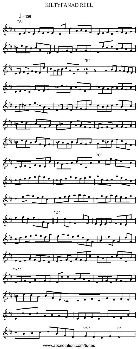 KILTYFANAD REEL - staff notation