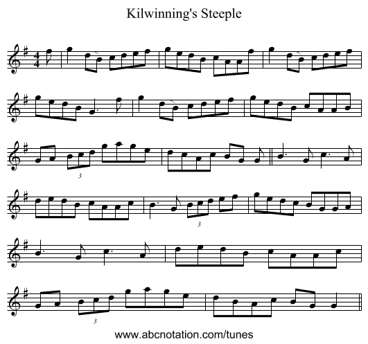 Kilwinning's Steeple - staff notation