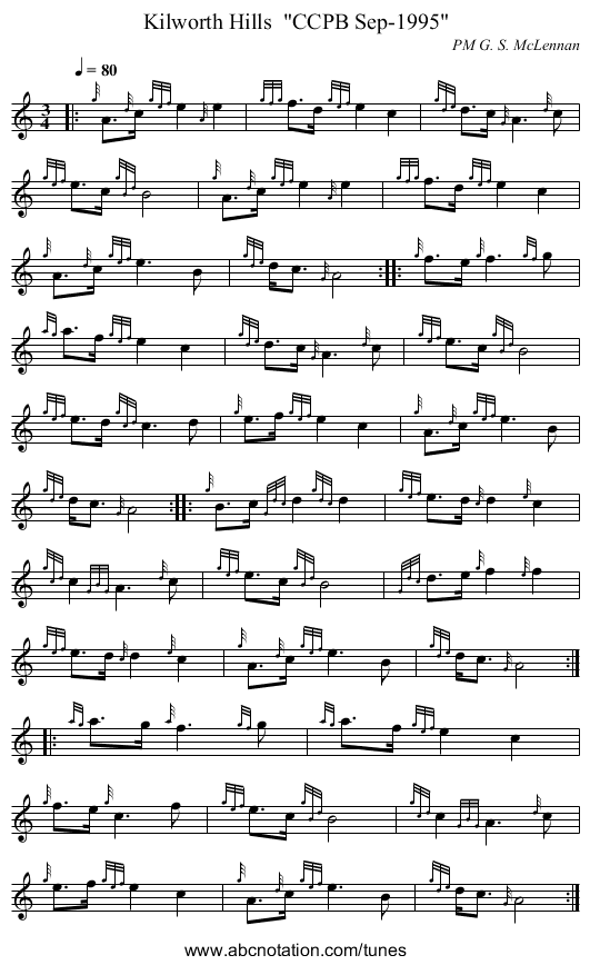 Kilworth Hills  CCPB Sep-1995 - staff notation