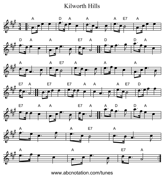 Kilworth Hills - staff notation