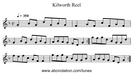 Kilworth Reel - staff notation