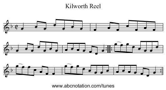 Kilworth Reel - staff notation