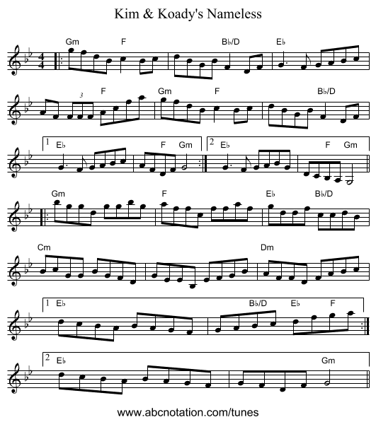 Kim & Koady's Nameless - staff notation