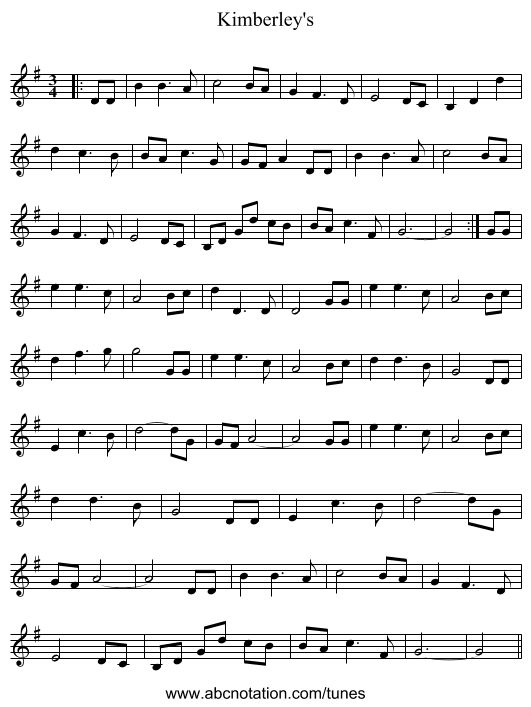 Kimberley's - staff notation