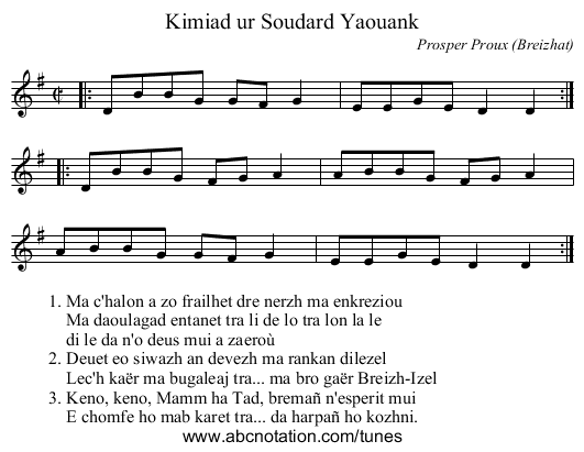 Kimiad ur Soudard Yaouank - staff notation