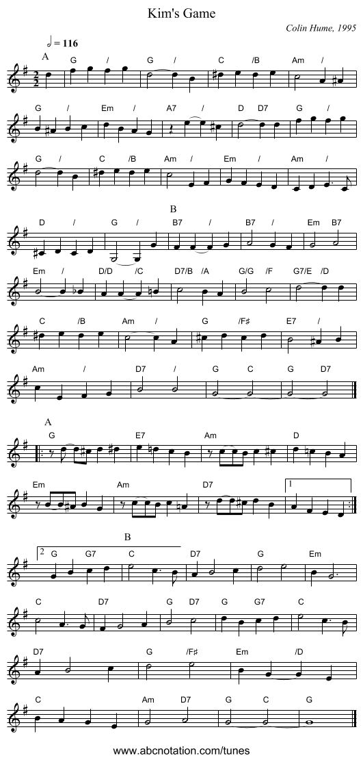 Kim's Game - staff notation