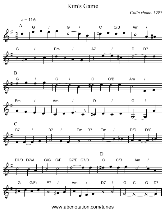 Kim's Game - staff notation