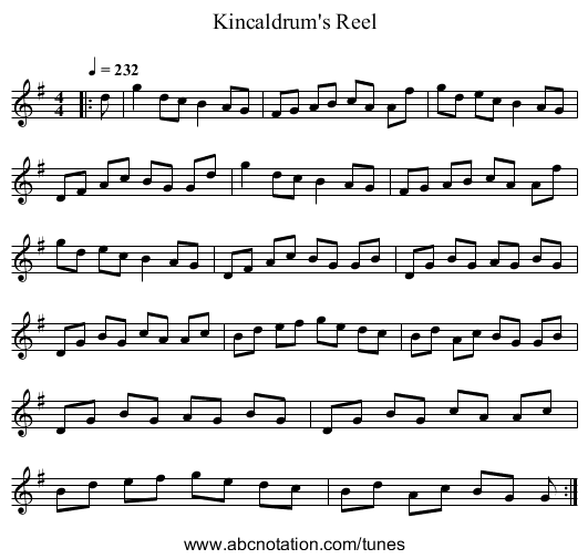 Kincaldrum's Reel - staff notation